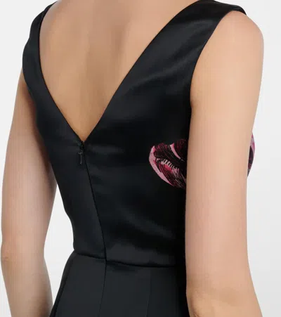 Erdem Floral-print Duchess Satin Sleeveless Gown In Black