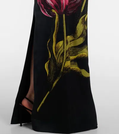 Erdem Floral-print Duchess Satin Sleeveless Gown In Black