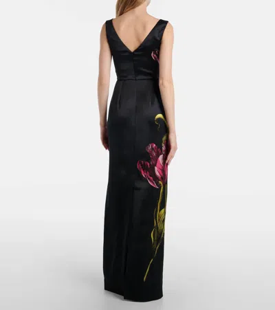 Erdem Floral-print Duchess Satin Sleeveless Gown In Black