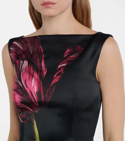 Erdem Floral-print Duchess Satin Sleeveless Gown In Black