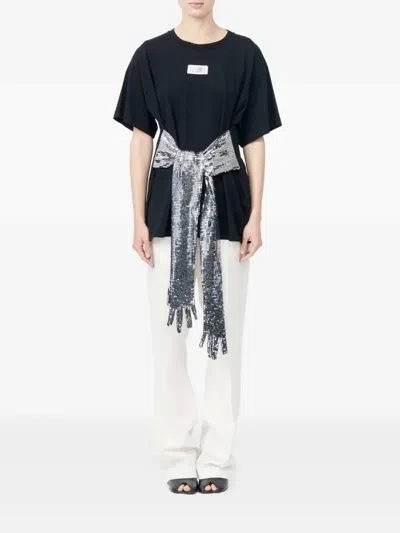 Mm6 Maison Margiela Short-sleeve Black T-shirt With Disco-style Gloves