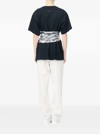 Mm6 Maison Margiela Short-sleeve Black T-shirt With Disco-style Gloves