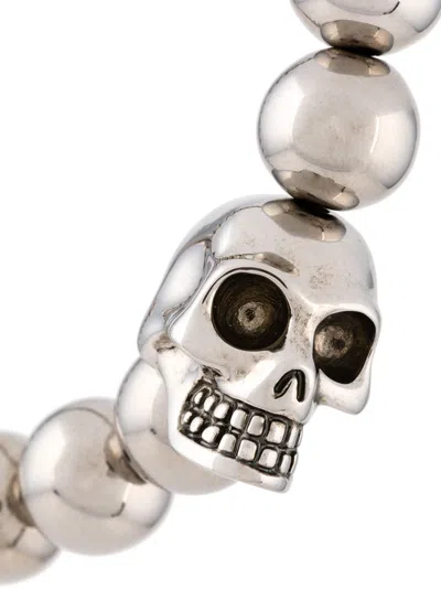 Alexander Mcqueen Skull Multi-bead Brass Bracelet In Silver