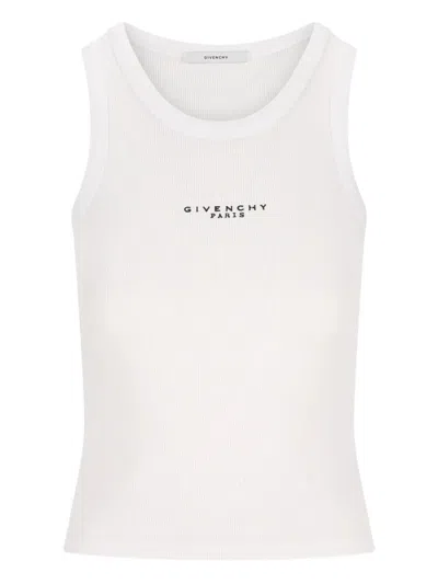 Givenchy White Sleeveless Top With Logo Lettering On The Front In Cotton Stretch Woman In White