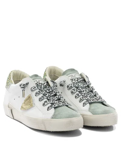 Philippe Model Sneakers Slip On Contrast Panel Glitter Heel In White