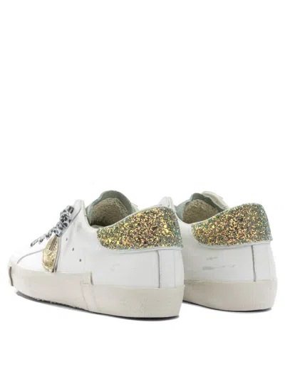 Philippe Model Sneakers Slip On Contrast Panel Glitter Heel In White