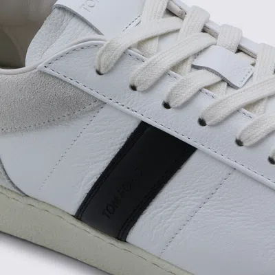 Tom Ford Panelled Suede And Grained Leather Sneakers In White