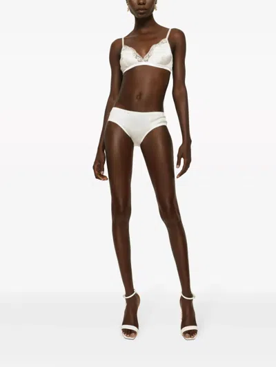 Dolce & Gabbana Soft-cup Satin Bra With Lace Detailing In White