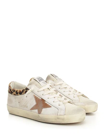 Golden Goose Super Star Leather Upper Horsy Leo Printed Collar Suede Star Sneakers White In Neutral