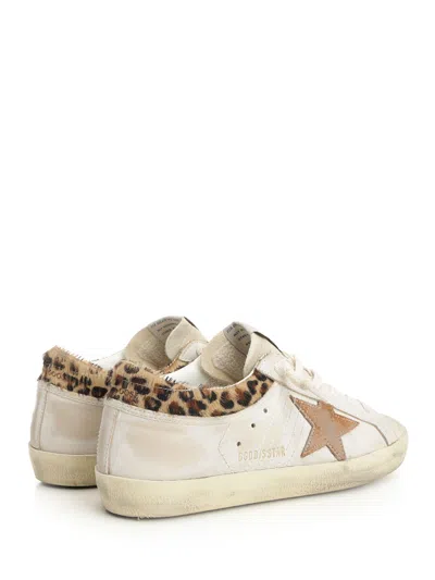 Golden Goose Super Star Leather Upper Horsy Leo Printed Collar Suede Star Sneakers White In Neutral