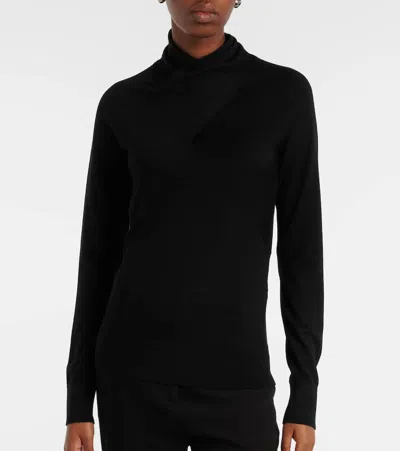 Totême Wool And Silk-blend Turtleneck Sweater In Black