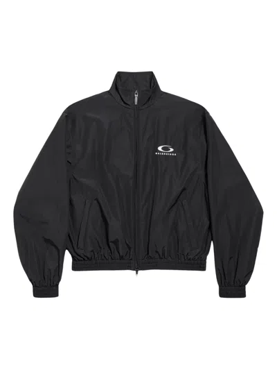 Balenciaga Womens Black Logo-embroidered Cotton-blend Track Jacket In Black