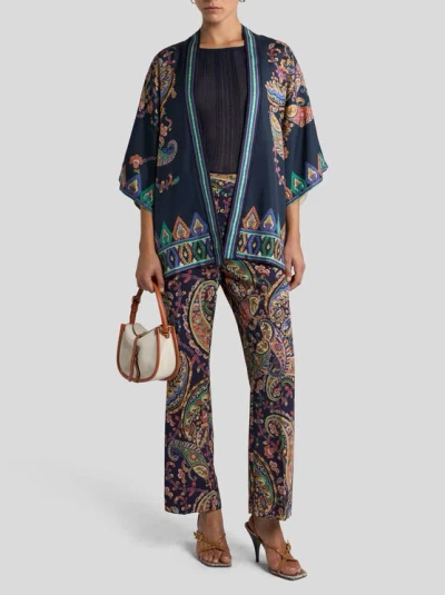 Etro Womens Bootcut Trousers Paisley Pattern In Blue