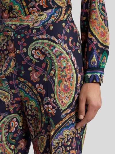 Etro Womens Bootcut Trousers Paisley Pattern In Blue