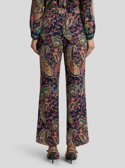 Etro Womens Bootcut Trousers Paisley Pattern In Blue