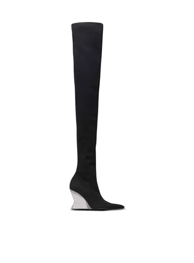 Balmain Knitted Wedge Over-the-knee Boots In Black