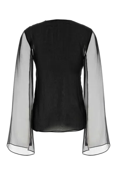 Alberta Ferretti Sheer-sleeve Silk Blouse In Black