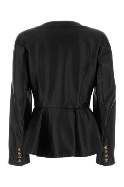 Chloé Leather Jacket Button Detail Long Sleeves In Black