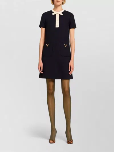Valentino Silk And Wool Blend Short Sleeve Dress In Black