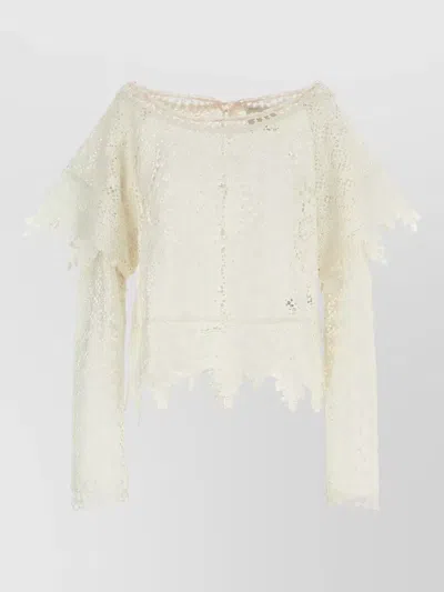 Isabel Marant Hyliana Knit Cotton Lace Top In White