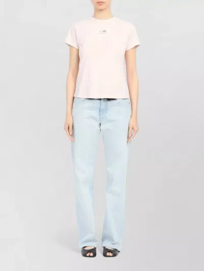 Mm6 Maison Margiela Crew Neck Short Sleeve Cotton Jersey Top In Pink