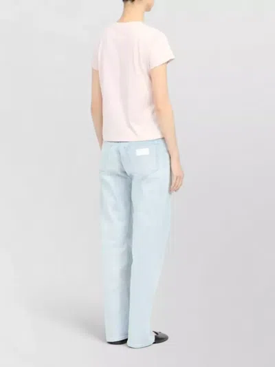 Mm6 Maison Margiela Crew Neck Short Sleeve Cotton Jersey Top In Pink