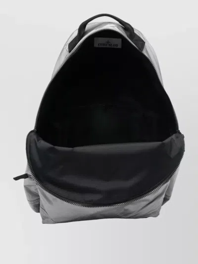 Stone Island Backpack Adjustable Straps Front Zip Pocket Handle In Silver