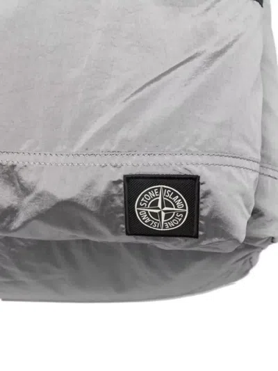 Stone Island Backpack Adjustable Straps Front Zip Pocket Handle In Silver