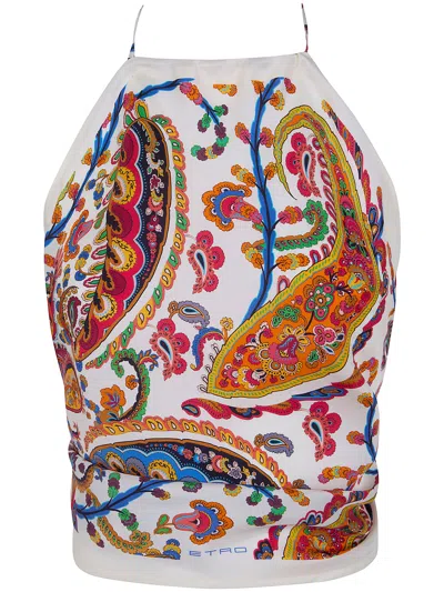 Etro Women Silk Top With American Neckline And Floral Paisley Pattern In Multi