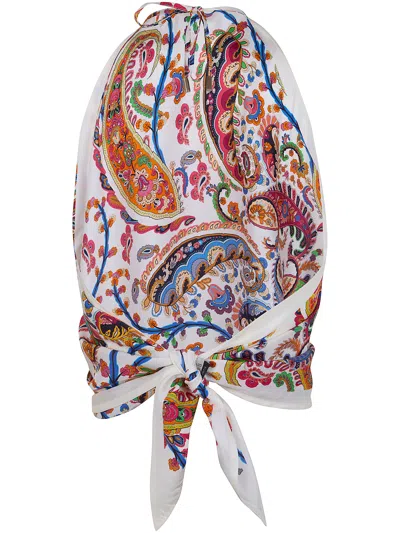 Etro Women Silk Top With American Neckline And Floral Paisley Pattern In Multi