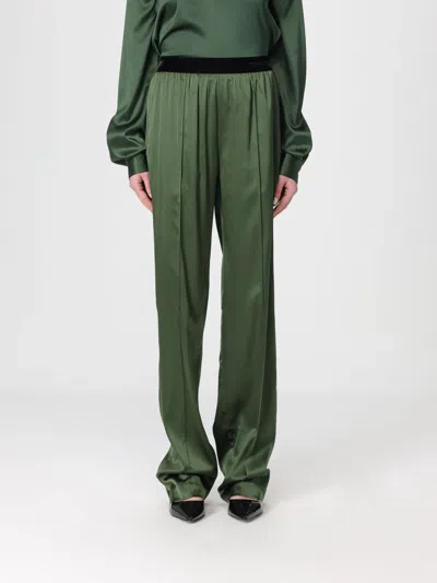 Tom Ford Green Pants With Elastic Waist With Logo Lettering In Silk Stretch Woman In Green