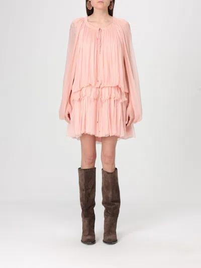 Chloé Women Pink Mini Dress With Drawstring On The Front And Cape Design In Silk Woman In Neutral