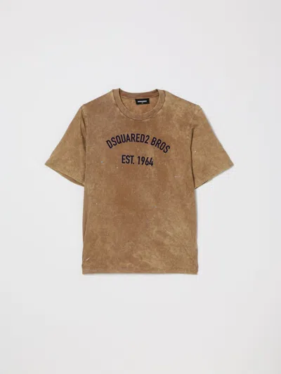Dsquared2 Kids Logo Printed Crewneck T-shirt In Brown