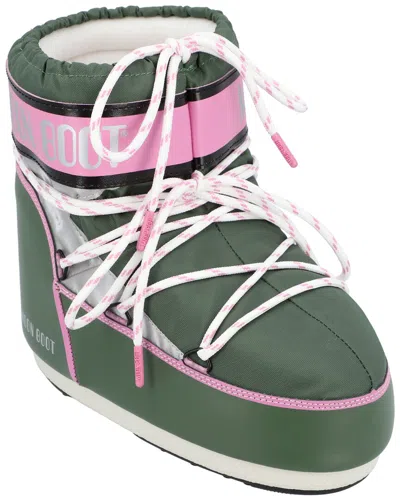 Moon Boot Dark Green Fabric Icon Low Space Racing Ankle Boots In Green