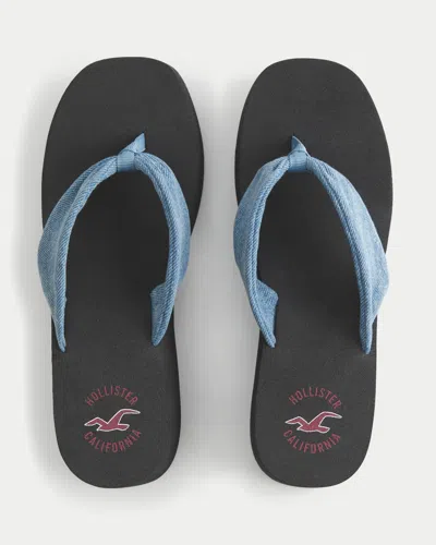 Hollister Denim Strap Platform Flip Flops In Blue