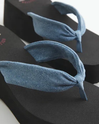 Hollister Denim Strap Platform Flip Flops In Blue