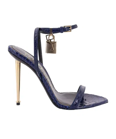 Tom Ford Laminated Leather Sandals With Iconic Padlock In Blue