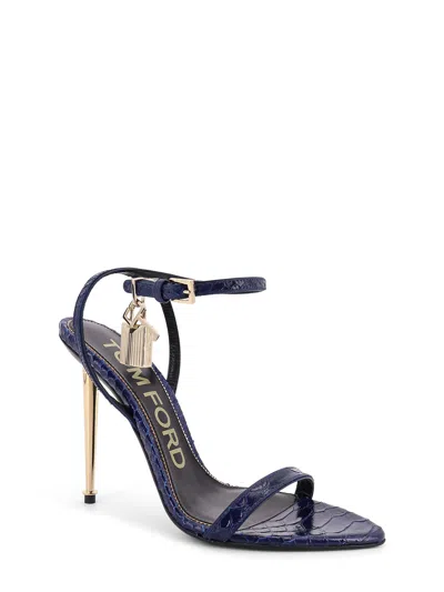 Tom Ford Laminated Leather Sandals With Iconic Padlock In Blue