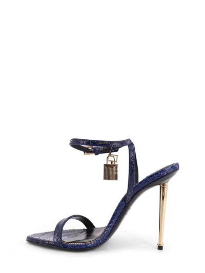 Tom Ford Laminated Leather Sandals With Iconic Padlock In Blue