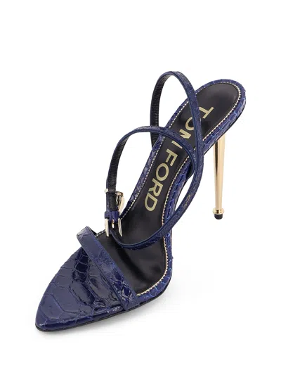 Tom Ford Laminated Leather Sandals With Iconic Padlock In Blue