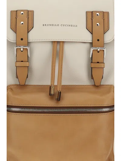 Brunello Cucinelli City Backpack In Grained Calfskin And Cowhide Leather In Purple