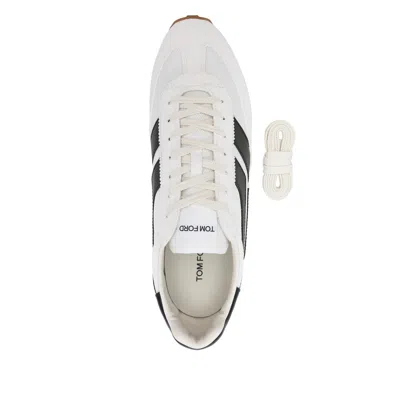 Tom Ford Low-profile White Sneakers With Black Leather Accents In White