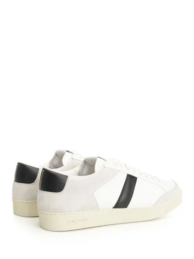 Tom Ford Panelled Suede And Grained Leather Sneakers In White