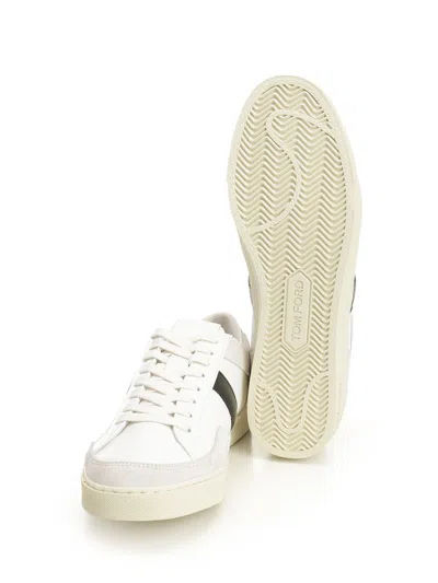 Tom Ford Panelled Suede And Grained Leather Sneakers In White