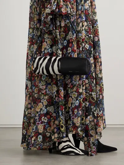 Khaite Kye Zebra-print Calf Hair And Leather Shoulder Bag In Black
