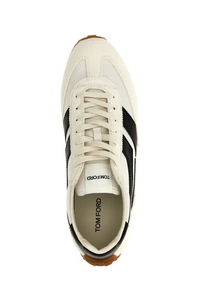 Tom Ford Low-profile White Sneakers With Black Leather Accents In White