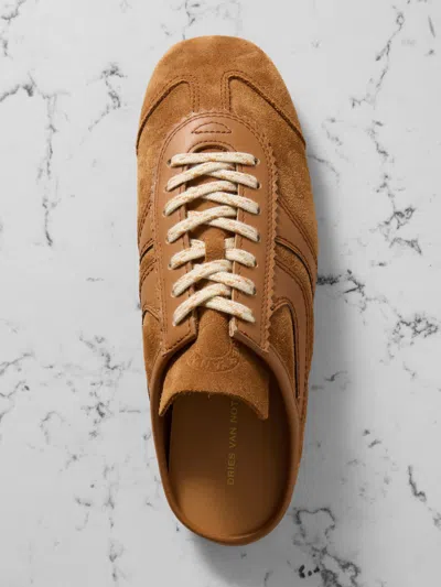 Dries Van Noten Suede Mules Rubber Sole Stitch Detailing In Brown