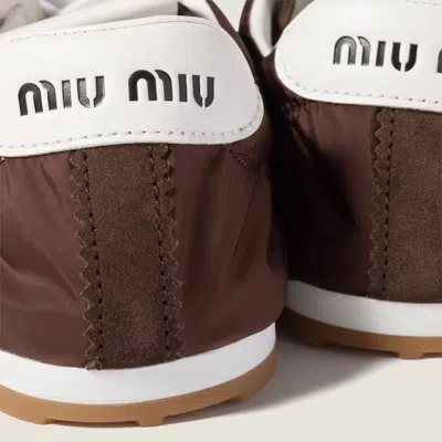 Miu Miu Fabric And Suede Low Top Sneakers Contrast Sole In Brown