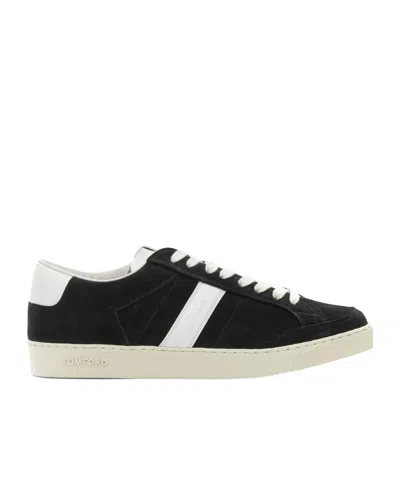 Tom Ford Blake Sneakers Suede Upper Contrast Stripe Rubber Sole In Black