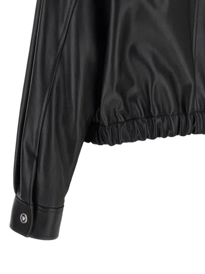 Versace Leather Jacket Collared Neck Button Cuffs Hem In Black
